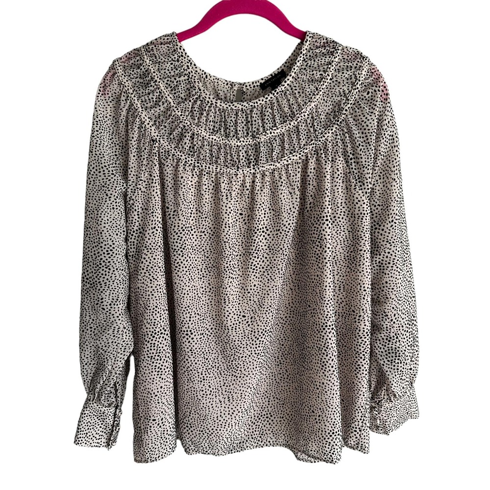 ANN TAYLOR Velvet Dot Shirred Yoke Neckline Long Sleeve Ladies Blouse, M‎